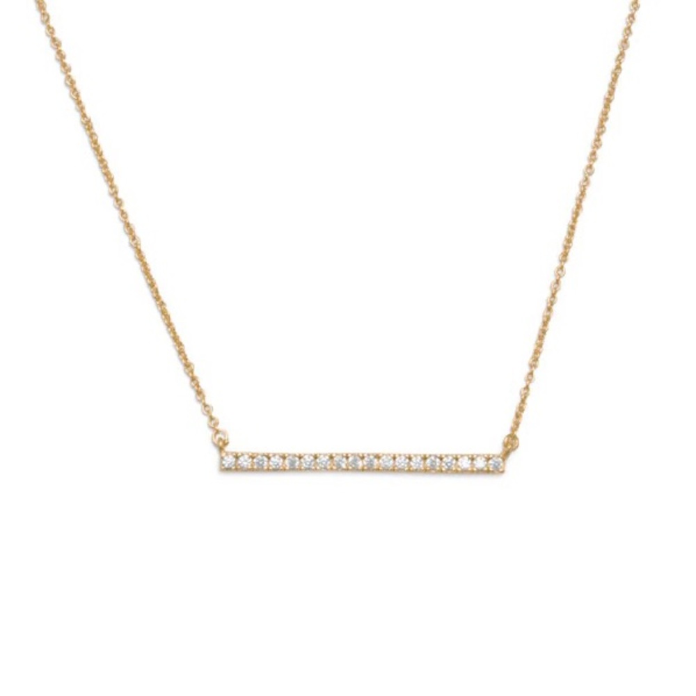 💫 14 Karat Gold Plated CZ Bar Necklace